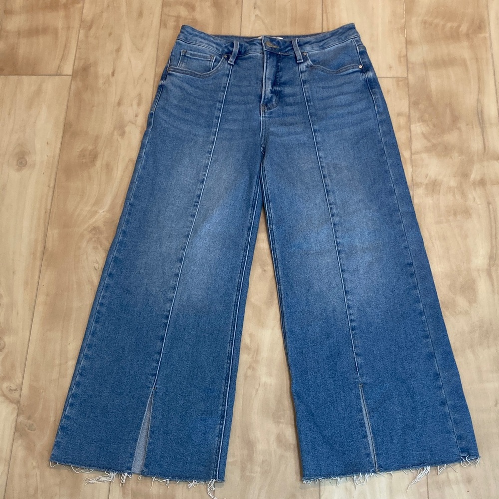 Risen mid rise tummy control split wide leg crop jeans - Picture 3 of 15